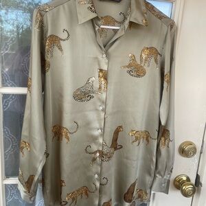 Zara Tan Leopard Print Shirt Button Down- XS
